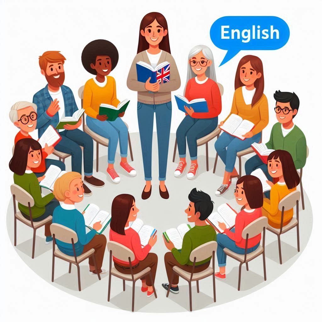 square image illustrating English learning