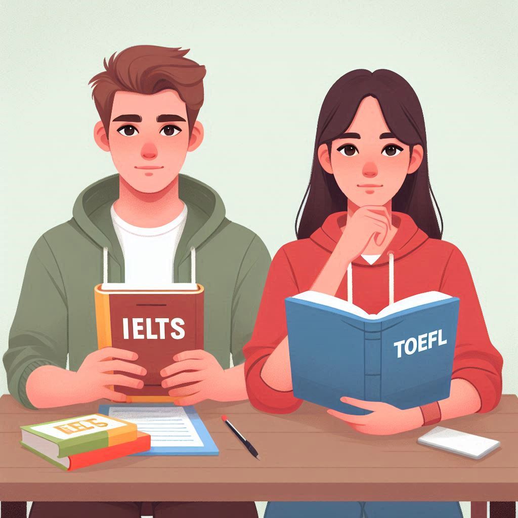 square image illustrating IELTS and TOEFL