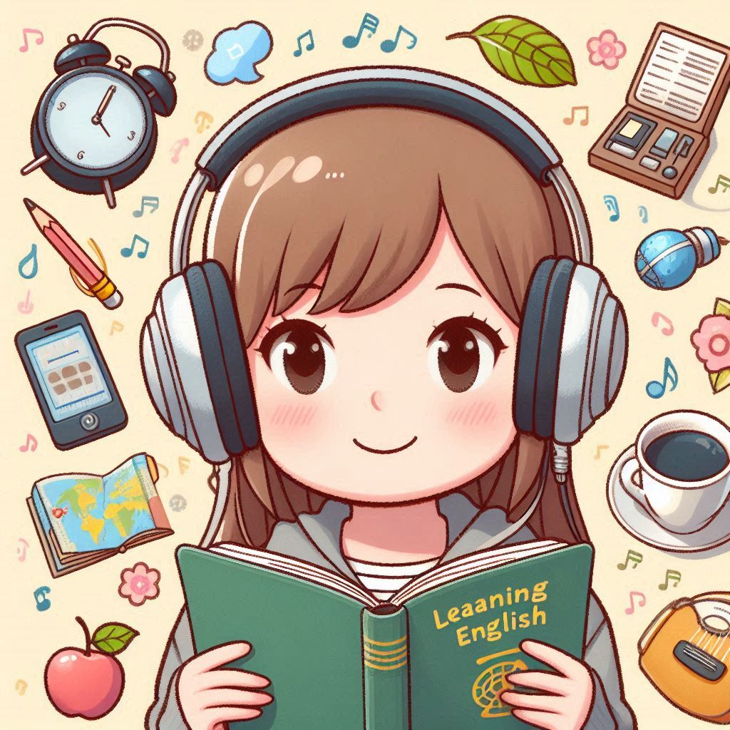 square image illustrating of listening music to learning english